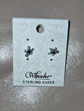 Sterling Silver Blue Turtle Stud Earrings
